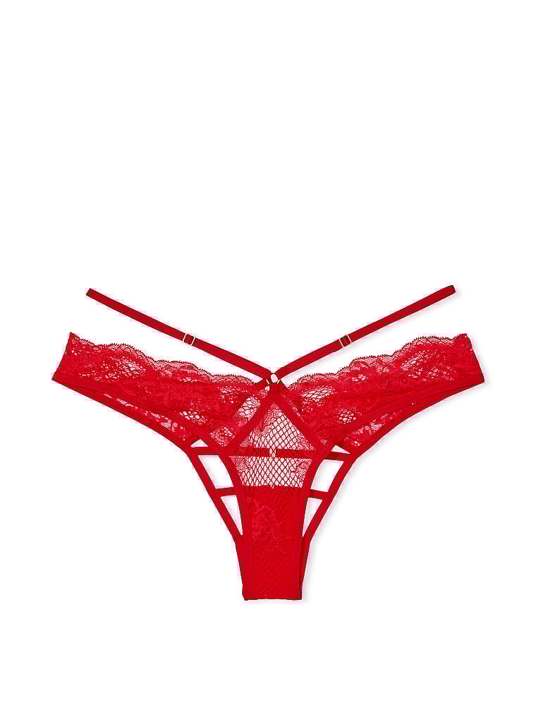 Victoria's Secret, Very Sexy Rückenfreies brasilianisches Höschen mit Fischnetzdesign und Blumenmuster, offModelFront, 3 of 4