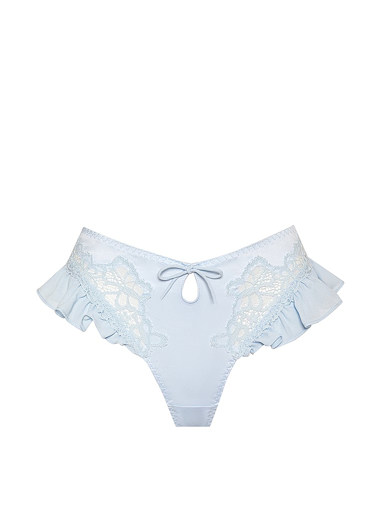 Victoria's Secret, For Love & Lemons Cheeky-Höschen mit Schmetterlingsspitze und Rüschen, Blau, offModelFront, 4 of 5