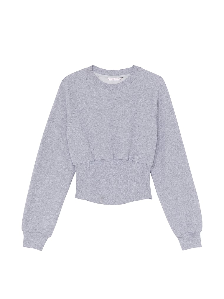 Victoria's Secret, Victoria's Secret Korsett-Oberteil mit Rundhalsausschnitt aus Baumwollfleece, Mittleres Heidegrau, offModelFront, 3 of 4