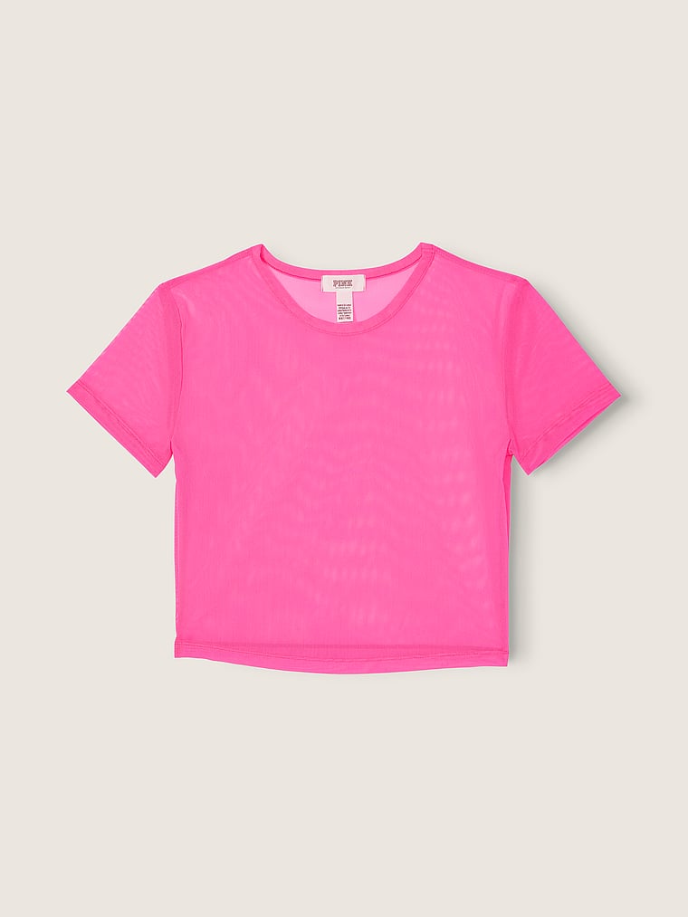 PINK Kurzes, kurzärmeliges Oberteil aus Netzstoff, offModelFront, 4 of 4