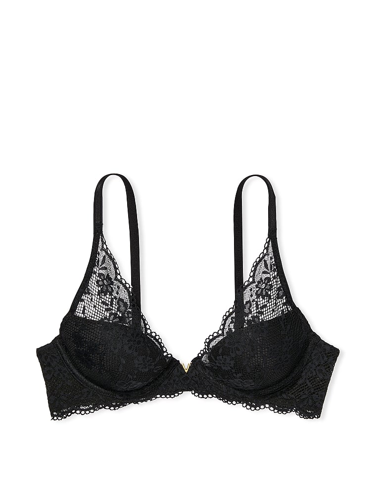 Victoria's Secret, Love Cloud Love Cloud Leicht gefütterter BH mit tiefem Ausschnitt, Schwarz, offModelFront, 3 of 7