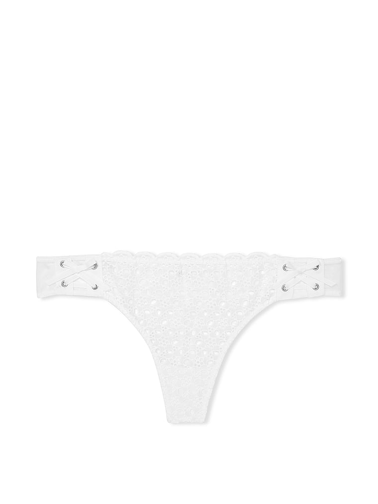 Victoria's Secret, Dream Angels Eyelet Lace-Up Thong Panty, Vs White, offModelFront, 2 of 5