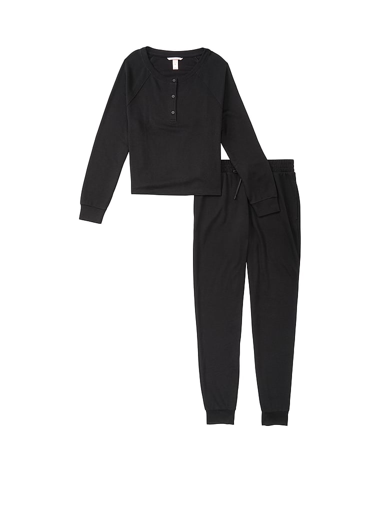 Victoria's Secret, Victoria's Secret Glow Henley und Jogger mit Waffelmuster im Set, offModelFront, 3 of 4