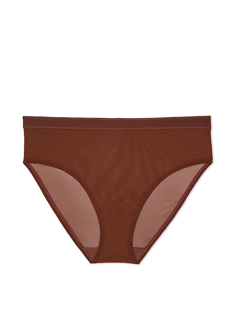 Victoria's Secret, Curvy Couture Höschenslip aus transparentem Netzstoff mit hohem Beinausschnitt, Schokolade, offModelFront, 4 of 4
