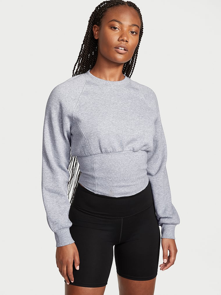 Victoria's Secret, Victoria's Secret Korsett-Oberteil mit Rundhalsausschnitt aus Baumwollfleece, Mittleres Heidegrau, onModelFront, 1 of 4 Ange-Marie ist 5'10" oder 178cm und trägt S