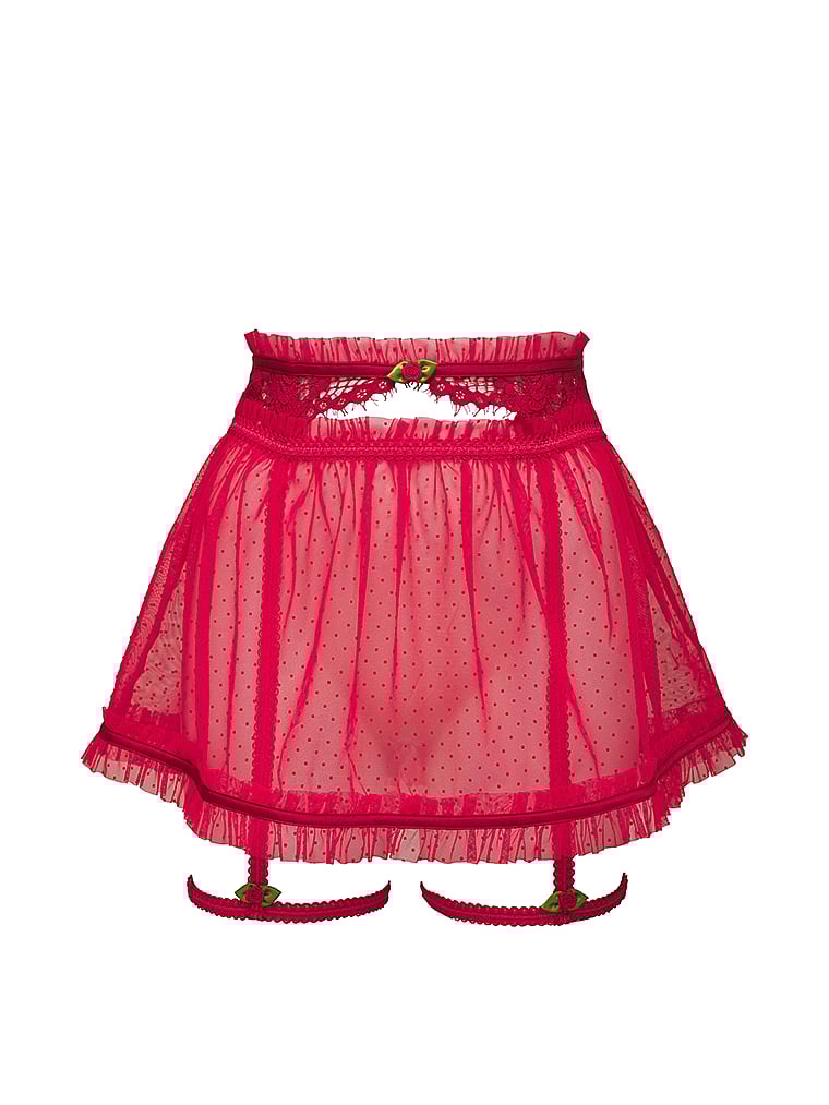 Victoria's Secret, For Love & Lemons Strumpfgürtel mit Rock aus Spitze mit Rosenmuster, offModelFront, 4 of 5