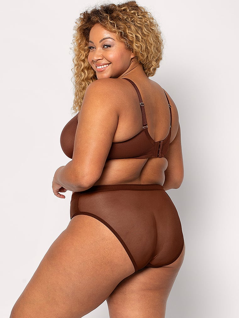 Victoria's Secret, Curvy Couture Höschenslip aus transparentem Netzstoff mit hohem Beinausschnitt, Schokolade, onModelBack, 3 of 4