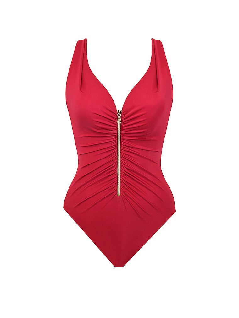 Victoria's Secret, Miraclesuit Razzle Dazzle Zipt Einteiliger Badeanzug, offModelFront, 3 of 3