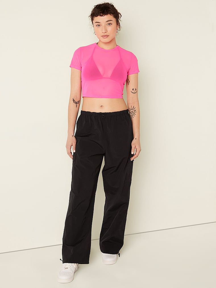 PINK Kurzes, kurzärmeliges Oberteil aus Netzstoff, onModelSide, 3 of 4