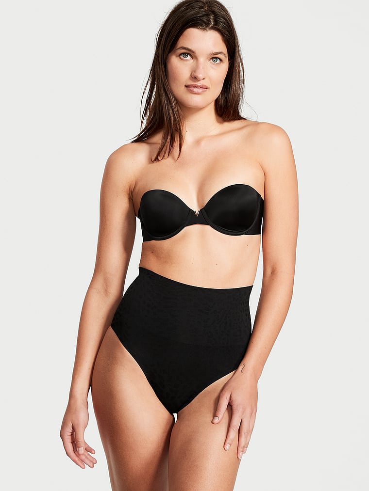 Victoria's Secret, Victoria's Secret High-Waist Seamless Brief Panty, Black, onModelSide, 1 of 5