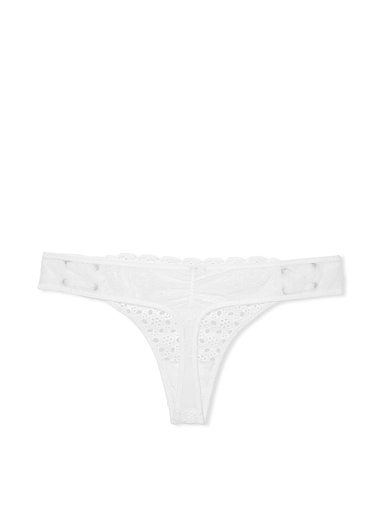 Victoria's Secret, Dream Angels Eyelet Lace-Up Thong Panty, Vs White, offModelBack, 3 of 5
