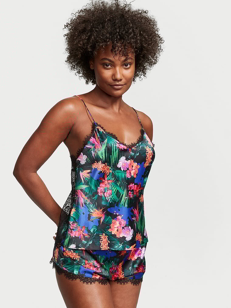 Victoria's Secret, Victoria's Secret Trägertop aus Stretch-Satin und Spitze im Set, onModelFront, 1 of 4