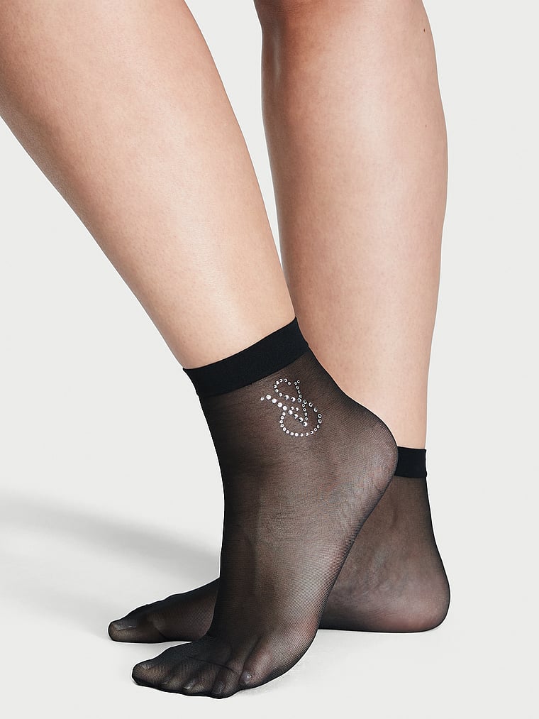Victoria's Secret, Very Sexy Sheer Crystal Elegante Socken mit Logo, onModelFront, 1 of 5
