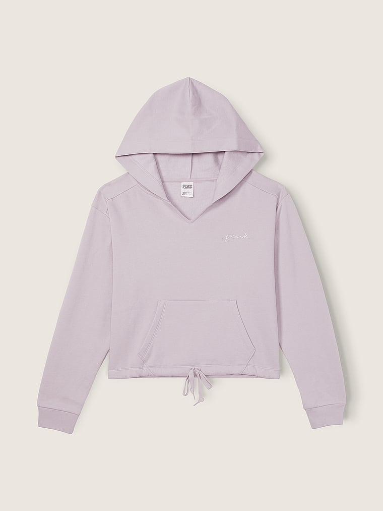 PINK Fleece Cropped Cinched Campus Hoodie, offModelFront, 4 of 6