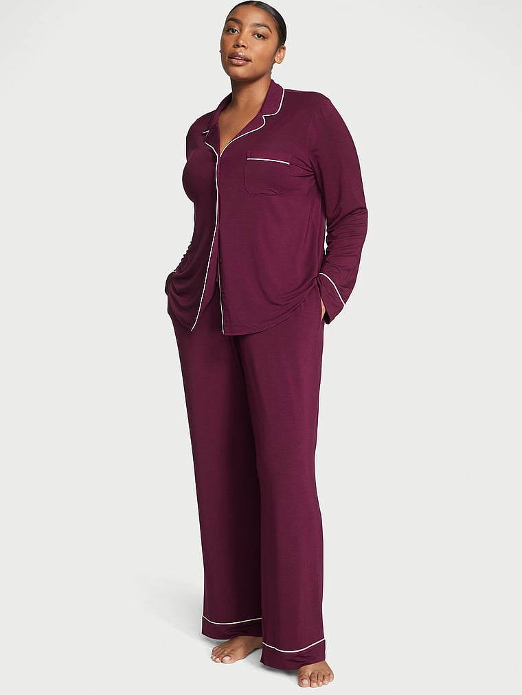 Victoria's Secret, Victoria's Secret Modal Long Pajama Set, Kir, onModelFront, 1 of 4 Brianna is 5'10" or 178cm and wears XL/Long