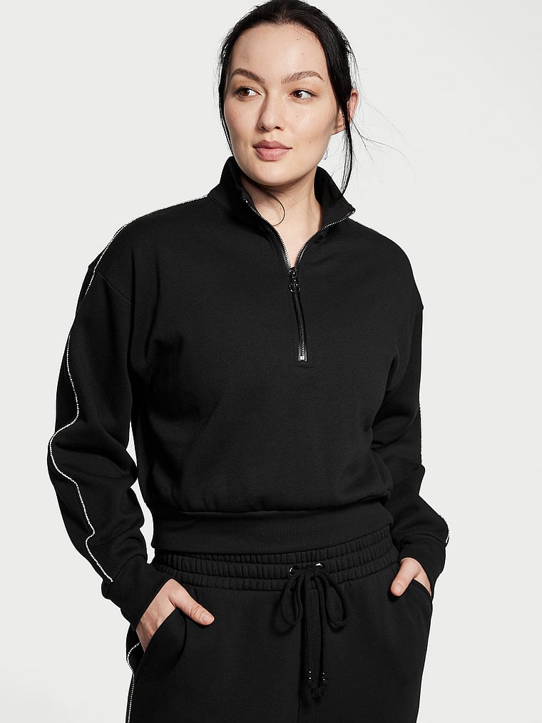 Victoria's Secret, Victoria's Secret Baumwoll-Fleece mit Stehkragen und kurzem Reißverschluss, onModelFront, 1 of 5