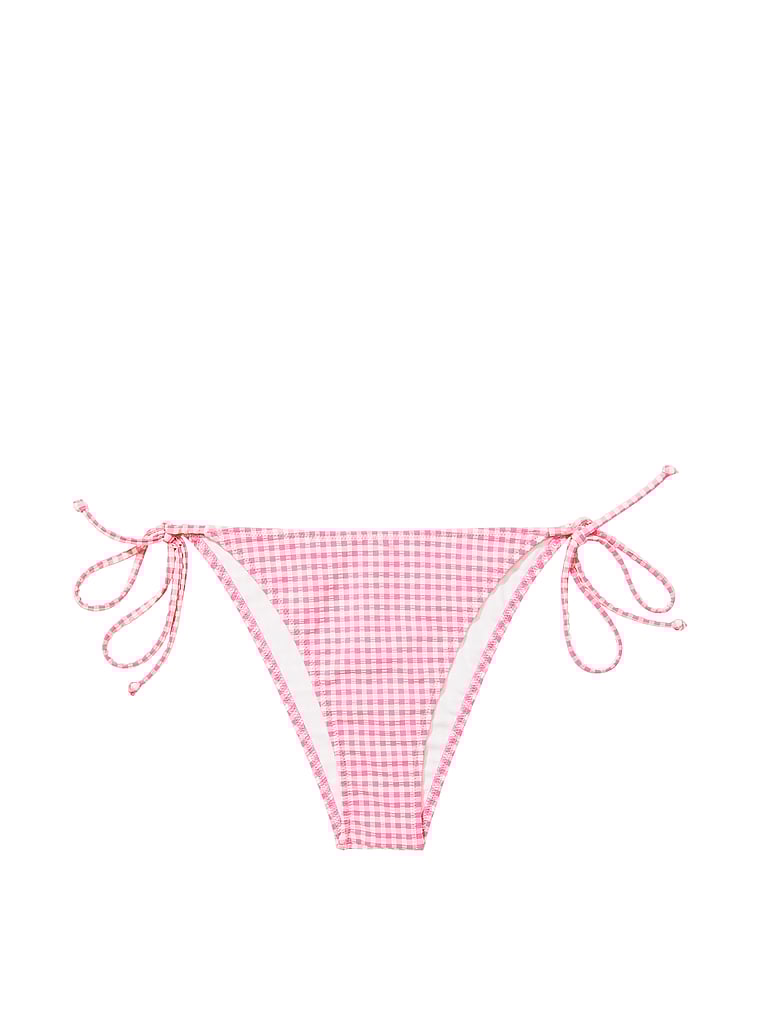 Victoria's Secret, Victoria's Secret Swim Brasilianische Bikinihose mit Riemchen und Vichy-Karos, offModelFront, 3 of 3