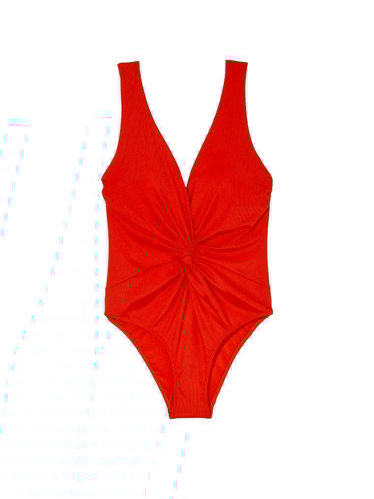Victoria's Secret, Victoria's Secret Swim Einteiliger Badeanzug mit tiefem Ausschnitt und Knotendetail, offModelFront, 3 of 4