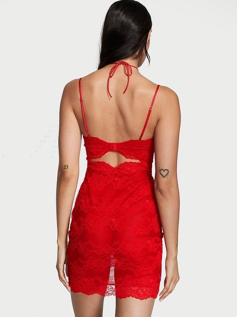 Victoria's Secret, Victoria's Secret Minikleid mit geraffter Spitze und Zierausschnitt​​​​​​​, onModelBack, 2 of 3
