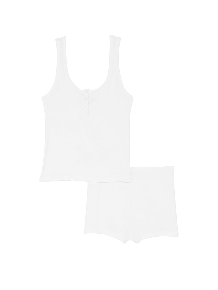 Victoria's Secret, Victoria's Secret Henley-Tanktop und Shorts aus geripptem Modal im Set, offModelFront, 3 of 3
