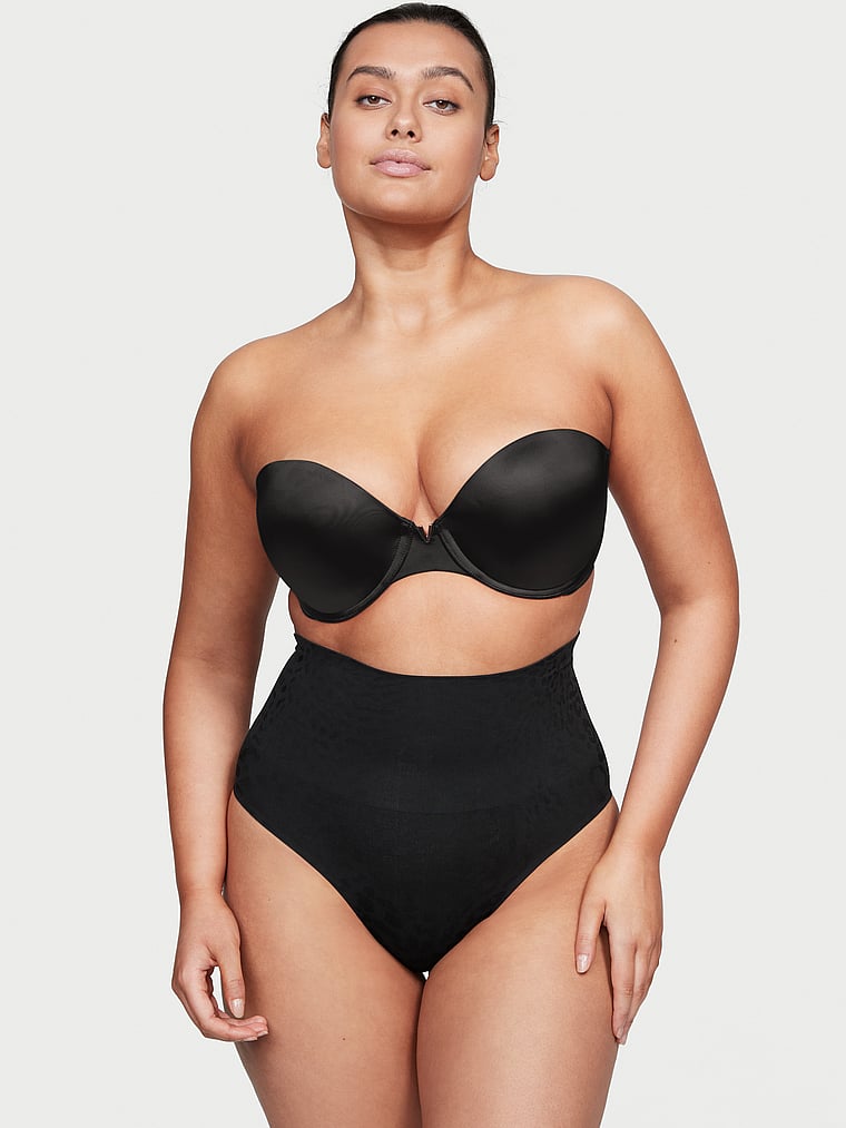 Victoria's Secret, Victoria's Secret Nahtloser Slip mit hohem Bund, Schwarz, onModelFront, 4 of 5