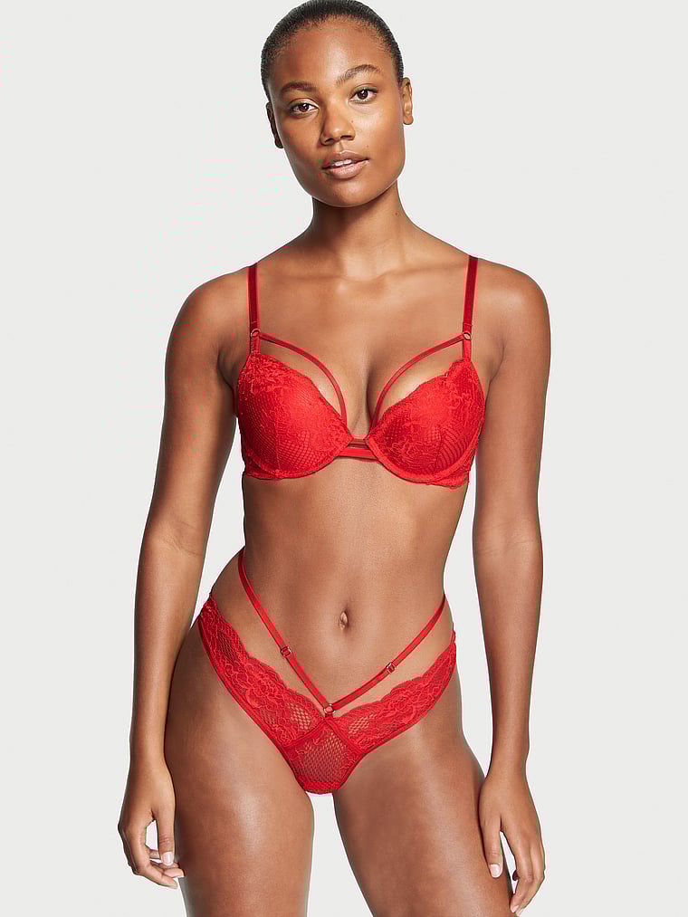 Victoria's Secret, Very Sexy Rückenfreies brasilianisches Höschen mit Fischnetzdesign und Blumenmuster, onModelFront, 1 of 4