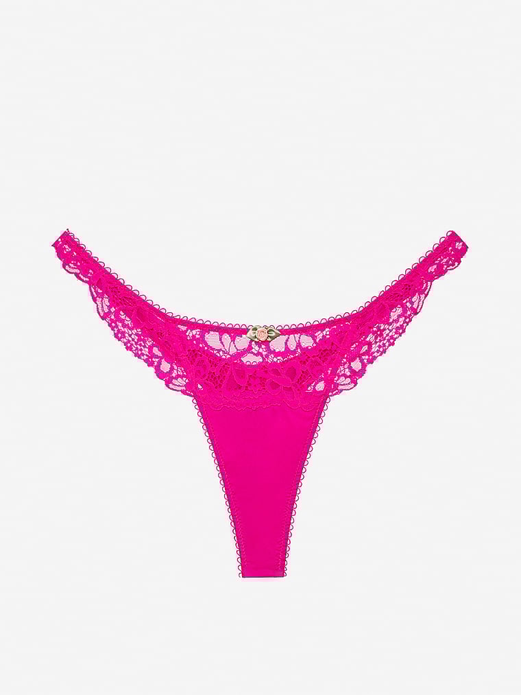 Victoria's Secret, For Love & Lemons String mit Schmetterlingsspitze, Hellrosa, offModelFront, 4 of 5