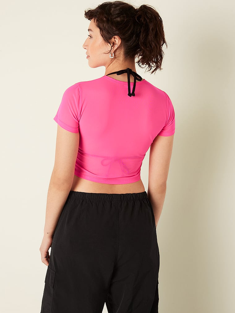 PINK Kurzes, kurzärmeliges Oberteil aus Netzstoff, onModelBack, 2 of 4