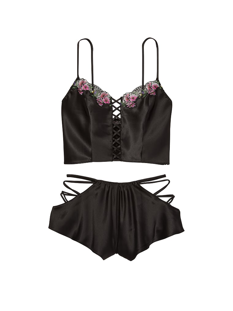 Victoria's Secret, Victoria's Secret Trägertop-Set aus Satin mit Schnürung, offModelFront, 3 of 4