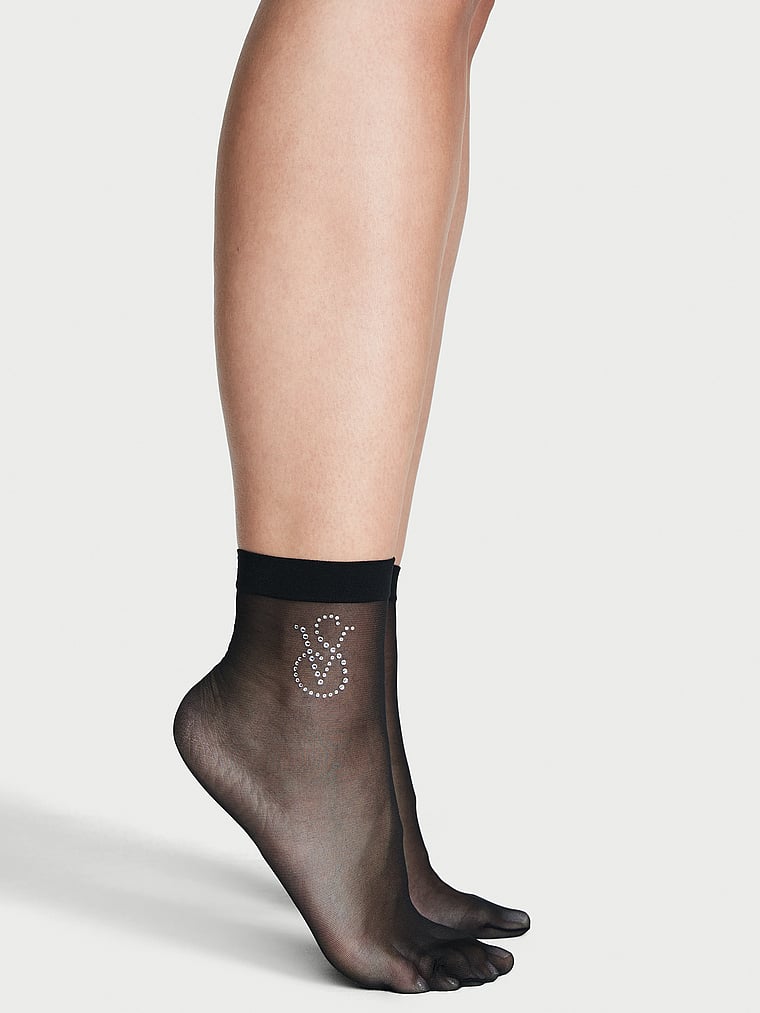 Victoria's Secret, Very Sexy Sheer Crystal Elegante Socken mit Logo, onModelBack, 2 of 5