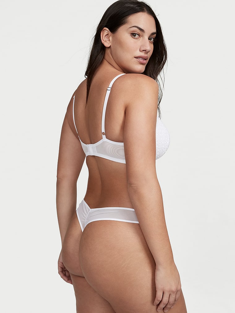 Victoria's Secret, Dream Angels Eyelet Lace-Up Thong Panty, Vs White, onModelBack, 5 of 5 Lorena is 5'9" or 175cm and wears Large