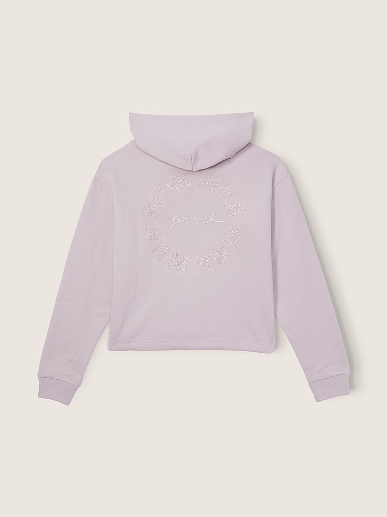 PINK Fleece Cropped Cinched Campus Hoodie, offModelBack, 5 of 6