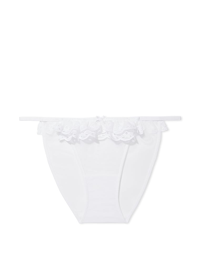 Victoria's Secret, Dream Angels Eyelet Lace String Bikini Panty, Vs White, offModelFront, 3 of 4