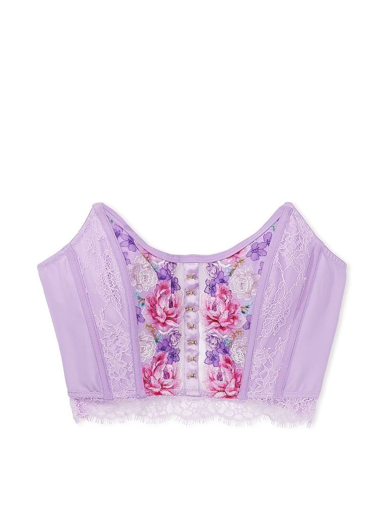 Victoria's Secret, Dream Angels Floral Embroidery Strapless Corset Top, Electric Blooms Embroidery, offModelFront, 1 of 4