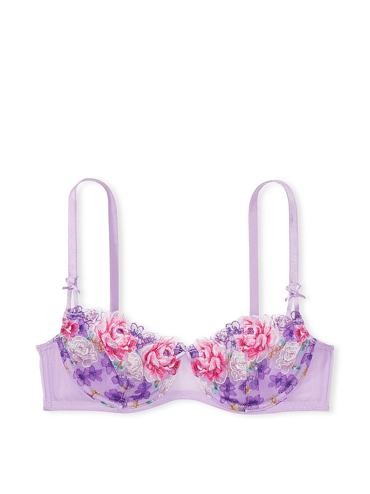 Victoria's Secret, Dream Angels Wicked Unlined Floral Embroidery Balconette Bra, Electric Blooms Embroidery, offModelFront, 4 of 4