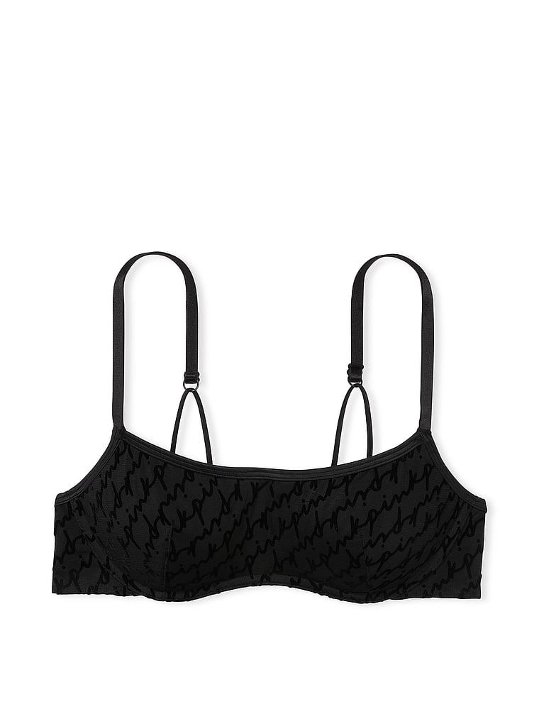 PINK Bralettes & Bra Tops Mesh Push-Up Bralette, Pure Black, offModelFront, 4 of 4