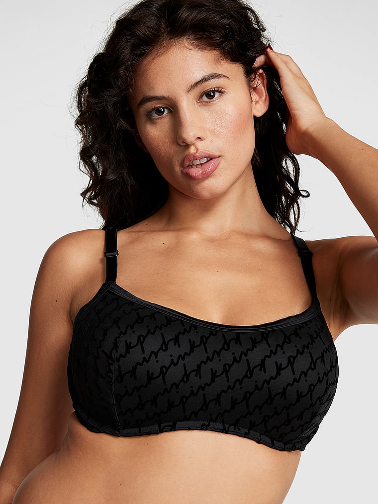 PINK Bralettes & Bra Tops Mesh Push-Up Bralette, Pure Black, onModelFront, 1 of 4 Isabella is 5'9" or 175cm and wears 36B or Medium