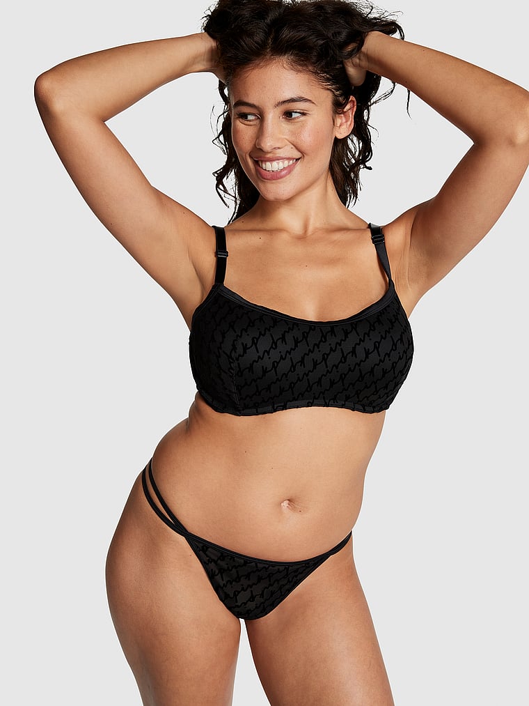 PINK Bralettes & Bra Tops Mesh Push-Up Bralette, Pure Black, onModelSide, 3 of 4 Isabella is 5'9" or 175cm and wears 36B or Medium