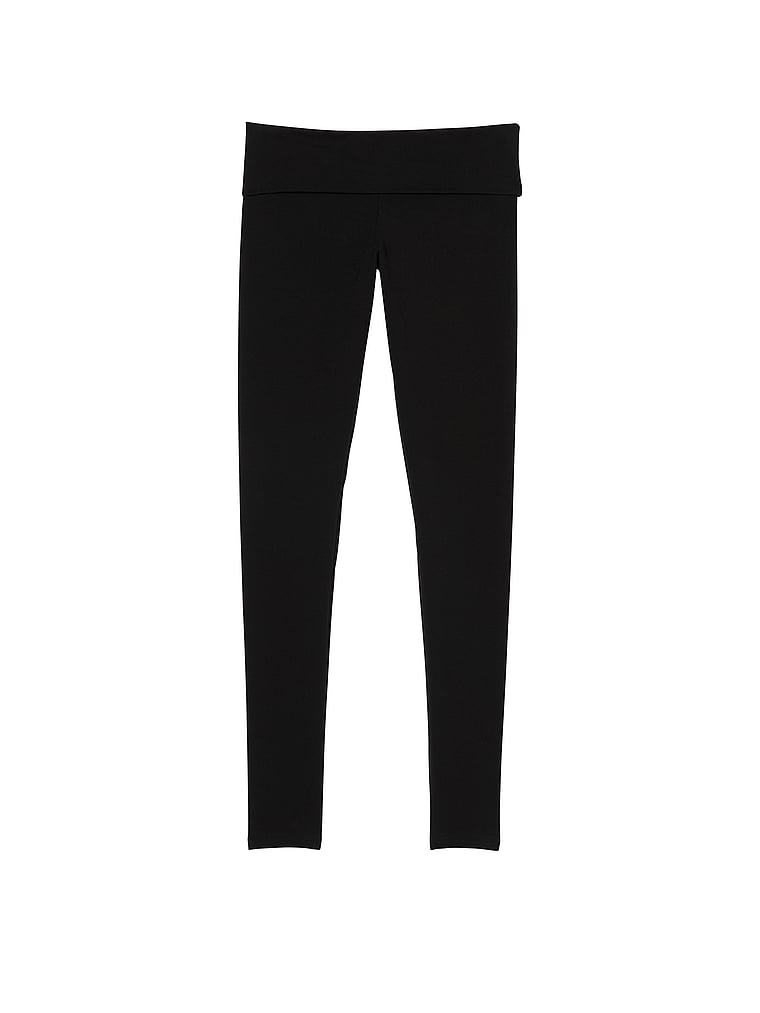 PINK Cotton Mid-Rise Foldover Leggings, Pure Black, offModelFront, 3 of 3