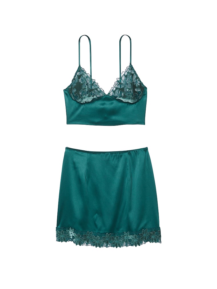 Victoria's Secret, Victoria's Secret Trägertop und Schlüpfrock mit hohem Bund aus Satin und Spitze im Set, offModelFront, 3 of 4