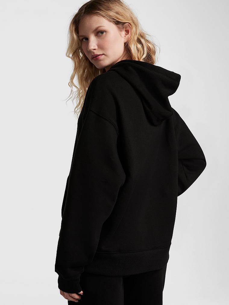 PINK Premium Fleece Oversized Hoodie, Pure Black, onModelBack, 2 of 5 Anabel is 5'8" or 173cm and wears Small