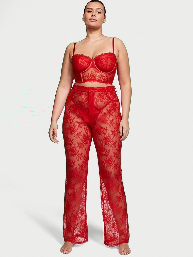 Victoria's Secret, Victoria's Secret VS Archives Rose Lace Pants, Lipstick Red, onModelFront, 1 of 4 Karmi is 5'10" or 178cm and wears Large