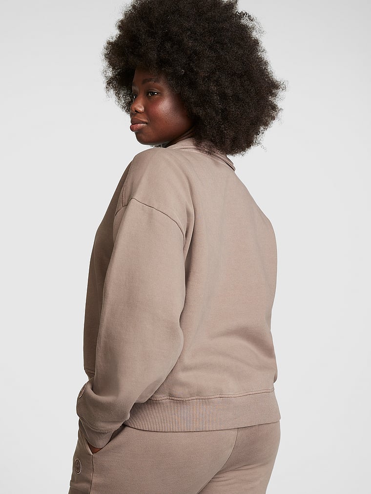 PINK Premium-Sweatshirt aus Fleece mit kurzem Reißverschluss, onModelBack, 2 of 4