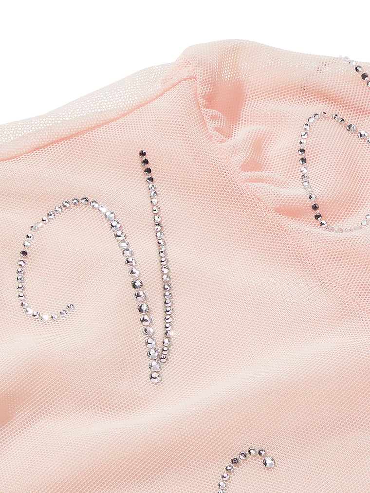 Victoria's Secret, Very Sexy Oberteil und Höschen aus glänzendem Netzstoff mit V-Logo im Set, detail, 4 of 4