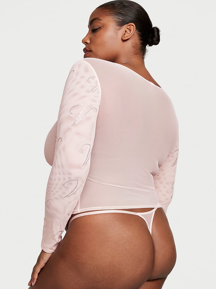 Victoria's Secret, Very Sexy Oberteil und Höschen aus glänzendem Netzstoff mit V-Logo im Set, onModelBack, 2 of 4