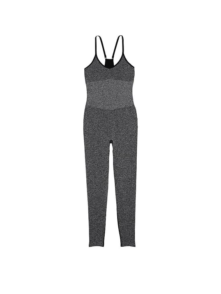 PINK Nahtloser Workout-Einteiler, Reines Schwarz meliert, offModelFront, 3 of 3