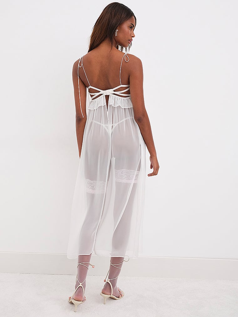 Victoria's Secret, For Love & Lemons Siena Midi-Negligé, Gold, onModelBack, 2 of 6