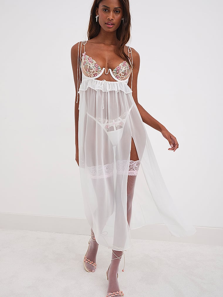 Victoria's Secret, For Love & Lemons Siena Midi-Negligé, Gold, onModelSide, 3 of 6